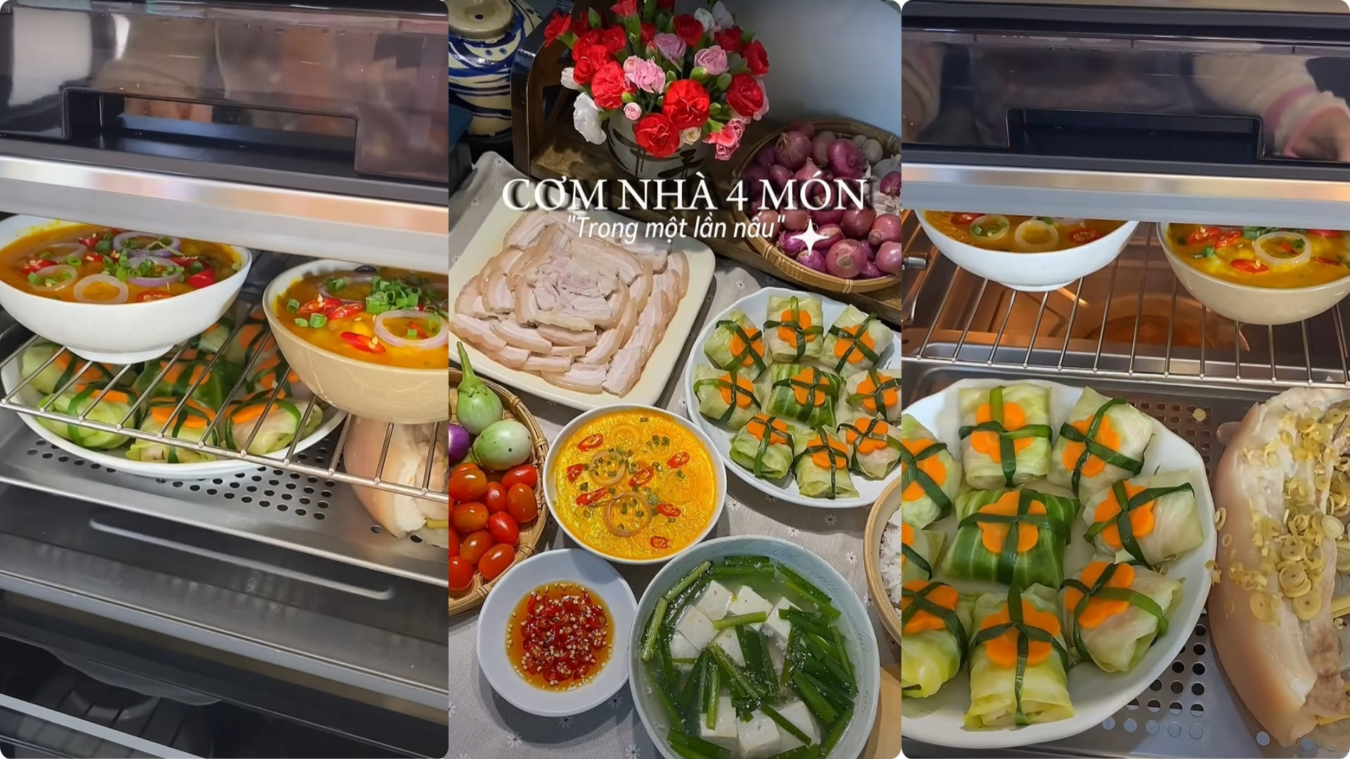 Chả Trứng, Bắp Cải Cuộn Thịt, Canh Đậu Hũ Thịt Bằm, Thịt Hấp Bằng Nồi Chiên Hơi Nước 2Good S100